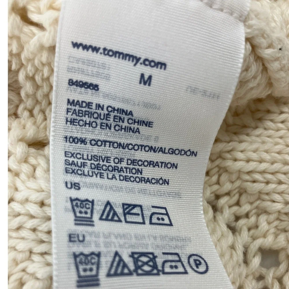 Tommy Hilfiger Sweater Womens‎ M Cream Excellent Pointelle Diamond Knit Cotton